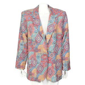 Vintage 90's Aztec Pastel Southwestern CAC Textured Blazer Jacket sz 10 /833